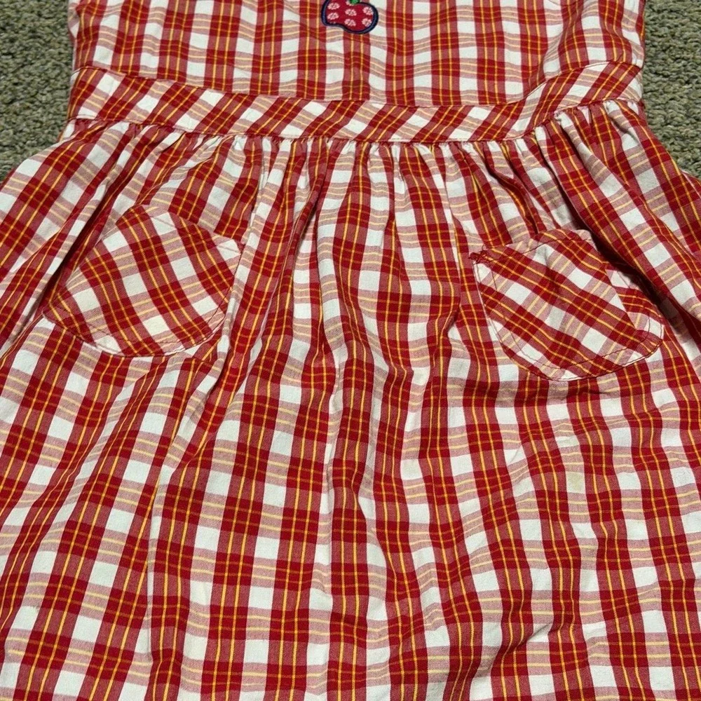 Vintage Gymboree Girls Large 4-5 Red Plaid Apple Jumper Dress Cottagecore